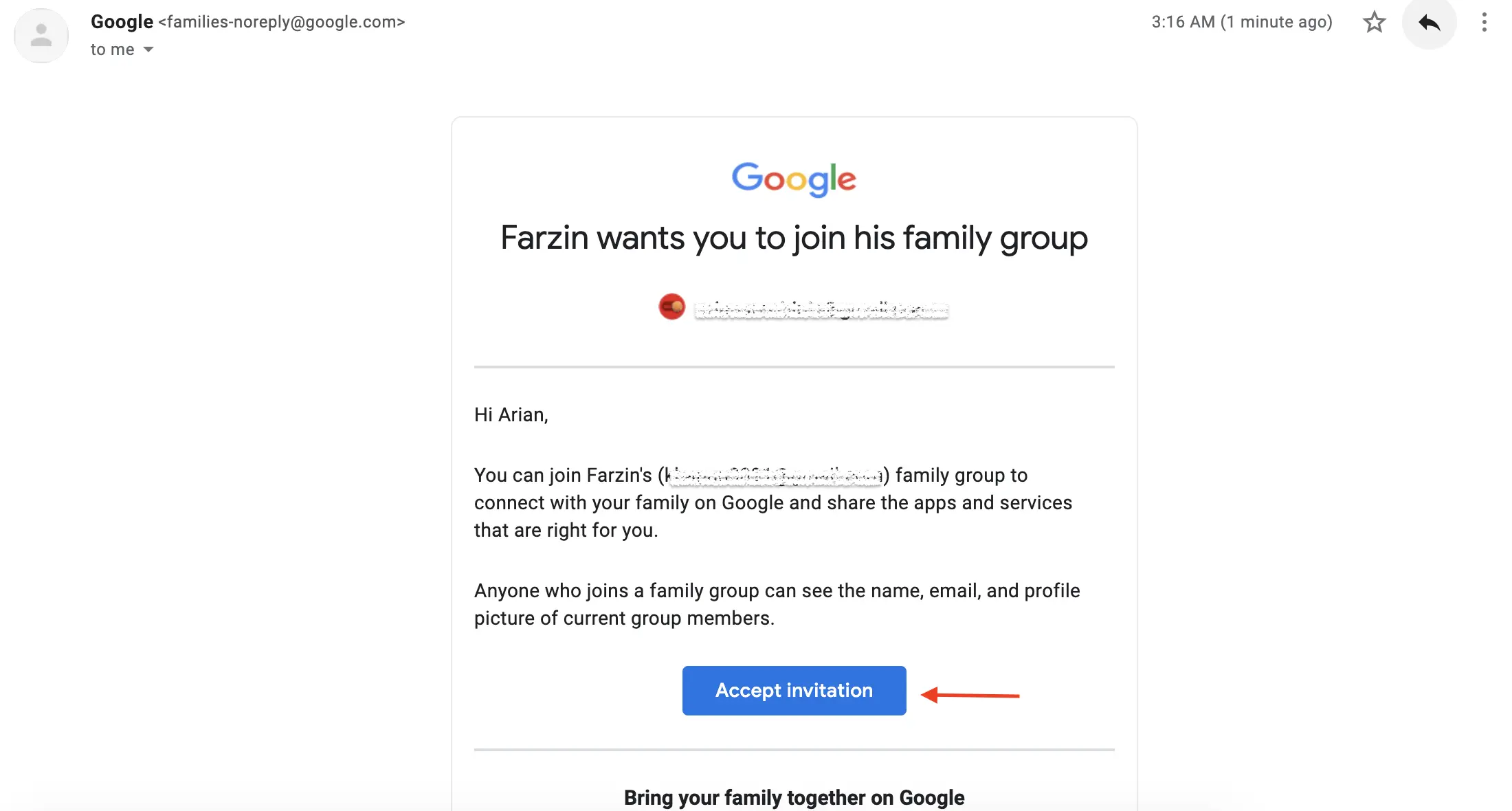تایید دعوت نامه فمیلی یوتیوب