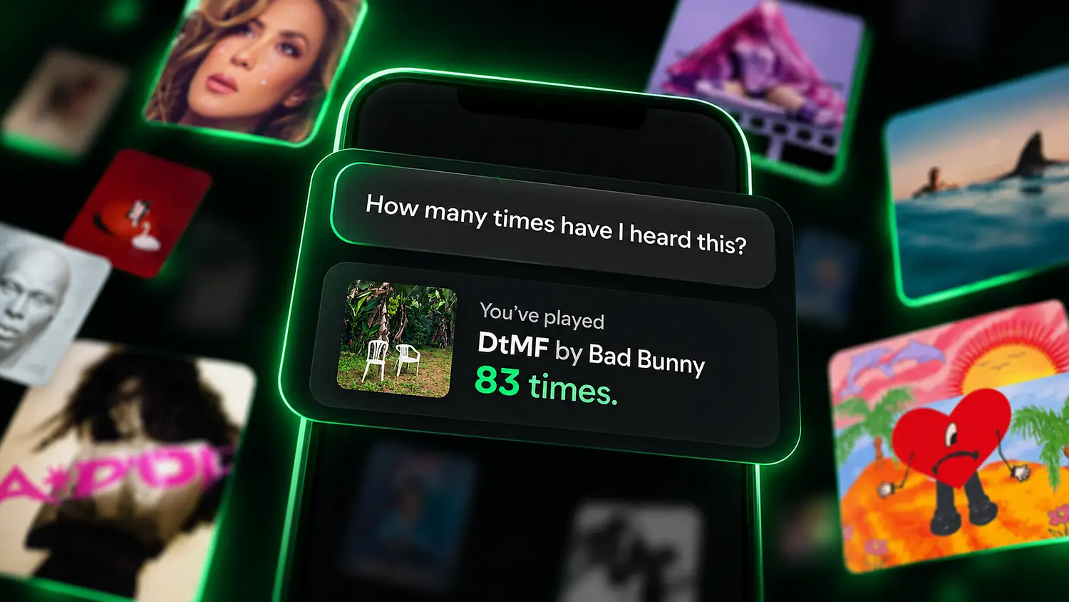 بررسی تاریخچه شنیدن آهنگ در Talk to Spotify و نمایش ۸۳ بار پخش آهنگ Bad Bunny