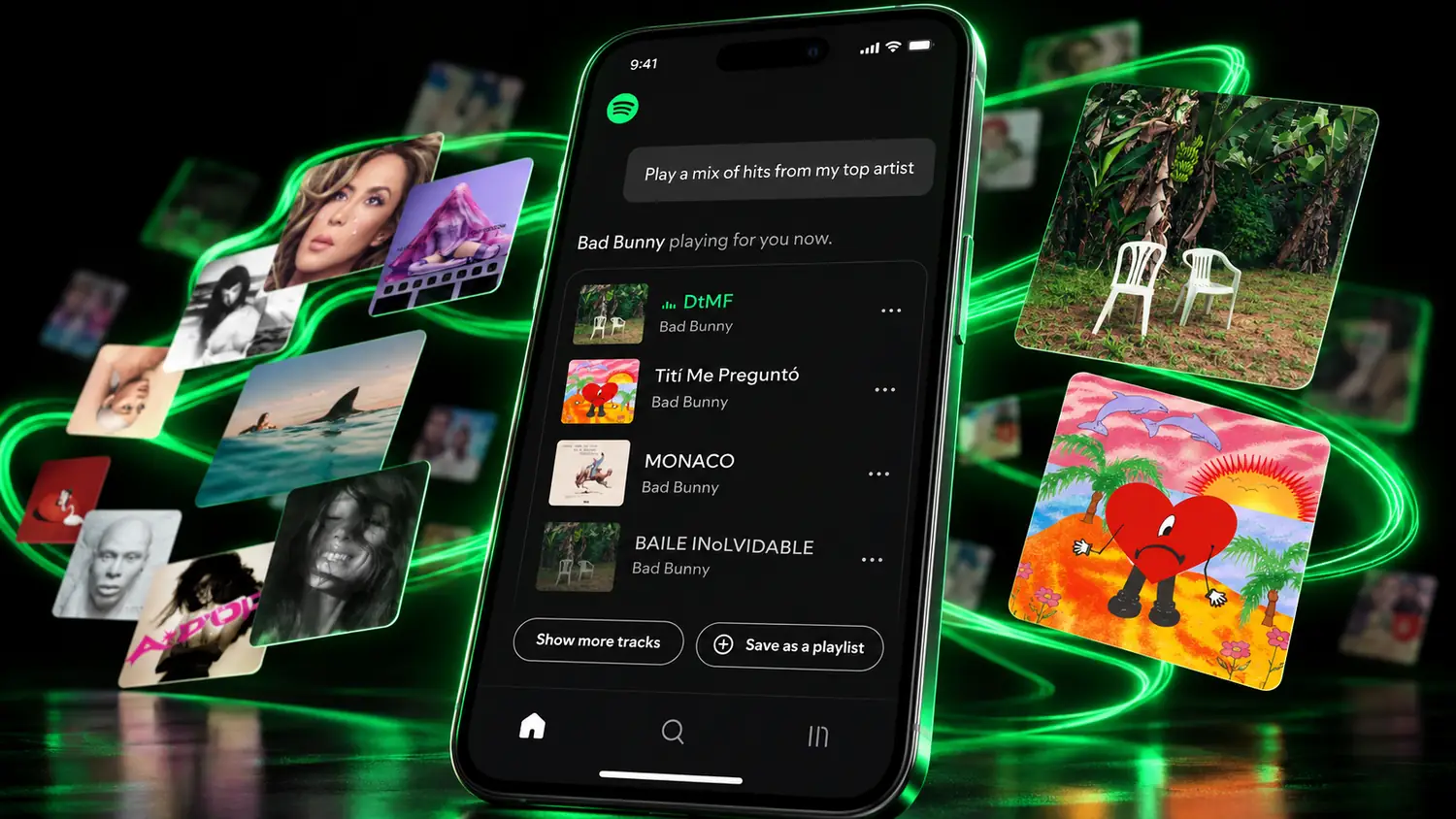 پیشنهاد آهنگ‌های Bad Bunny و ساخت پلی‌لیست با چت‌بات Talk to Spotify